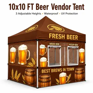 Beer Vendor Tent with Sidewalls, Waterproof UV Pop Up Canopy, 40mm Hex Aluminum Frame & Dual Service Windows Tent for Business Event Booth