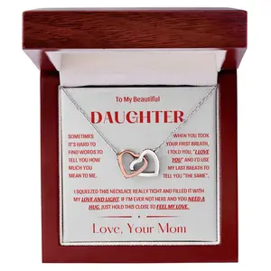 Sterling Silver Heart Necklace with Touching Message for Daughter from Mom - IH02