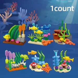 Ocean Series Building Blocks, 1 Count Clown Fish Lobster Sea Turtle Seaweed Underwater World Model Building Blocks, Creative Building Blocks Desktop Decoration Ornament