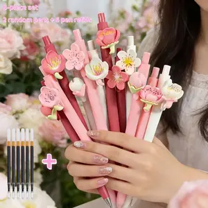 8-Piece Colorful Flower Retractable Ballpoint Pen Set, Romantic Design, Ideal for School, Office, Journals, Gifts, Includes 2 Pens and 6 Refills, Nurse Pens