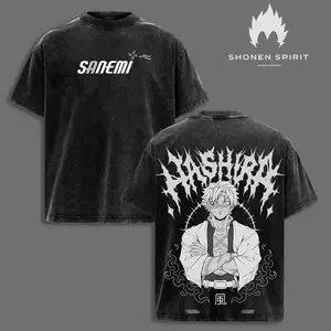 Sanemi Shinazugawa Wind Hashira Demon Slayer Washed Oversized T-shirt | Vintage Double Printed Heavyweight Cotton Tee | Anime Manga Streetwear Top | Perfect Gift for Kimetsu no Yaiba Fans
