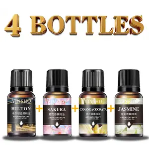 4 pcs (Hilton + Sakura + Ylang Ylang + Jasmine) Aromatherapy Essential Oils Set, Relaxing Fragrance Plant Oil Blend, Ideal for Diffusers & Car Fresheners, 10ML Liquid Bottles
