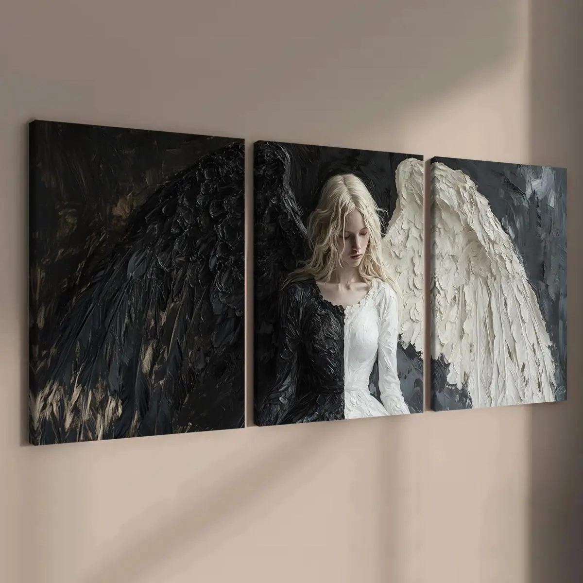 Wooden Framed Canvas Painting, 3 Counts Angel Pattern Wall Art, Modern Artistic Wall Decor for Home Living Room Bedroom Office