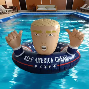 Large PVC Trump Cartoon Inflatable Pool Float, Universal Adult Beach Floatie, Birthday Party Decor Gift, Uncharged, Blue - Keep America Great