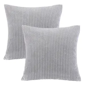18" x 18" Modern, Contemporary, Transitional Gray Striped Polyester Throw Pillow , ( 2 Count), for Bedroom, Family Room, Living Room, Playroom, Office