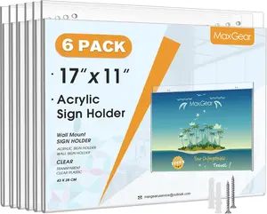 MaxGear 11x17 Inch Wall Mount Sign Holder - Clear Plastic Photo Frame with Mounting Screws, Door & Document Display for Office, Store (6 Pack)