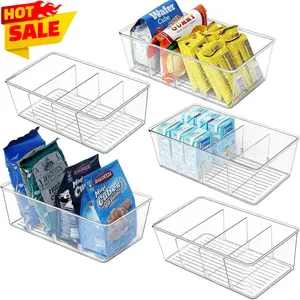 3/6/9Pack Food Storage Organizer Bins, Clear Plastic Bins for Pantry, Kitchen, Fridge, Cabinet Organization and Storage, 4 Compartment Holder Packets, Snacks, Pouches, Spice Packet ,Fridge Organizer Containers,jelly bottle,snackeez plastic organizer box