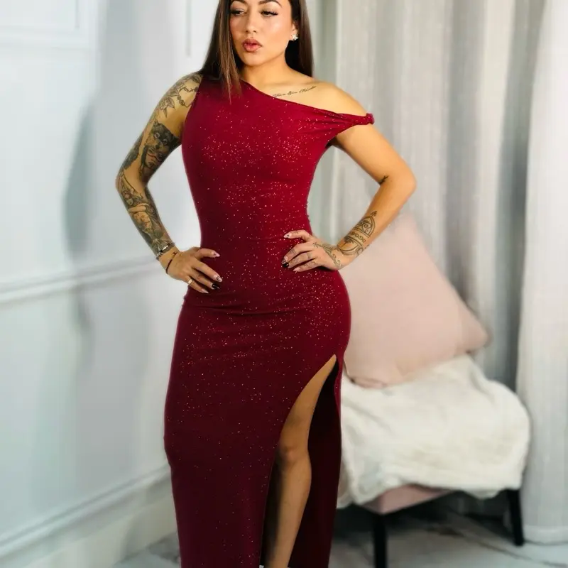 Glitter Party Long Dress - One-Shoulder Design with Side Slit for Stylish Events - TikTok Shop Glitter Party Long Dress - One-Shoulder Design with Side Slit for Stylish Events - TikTok Shop