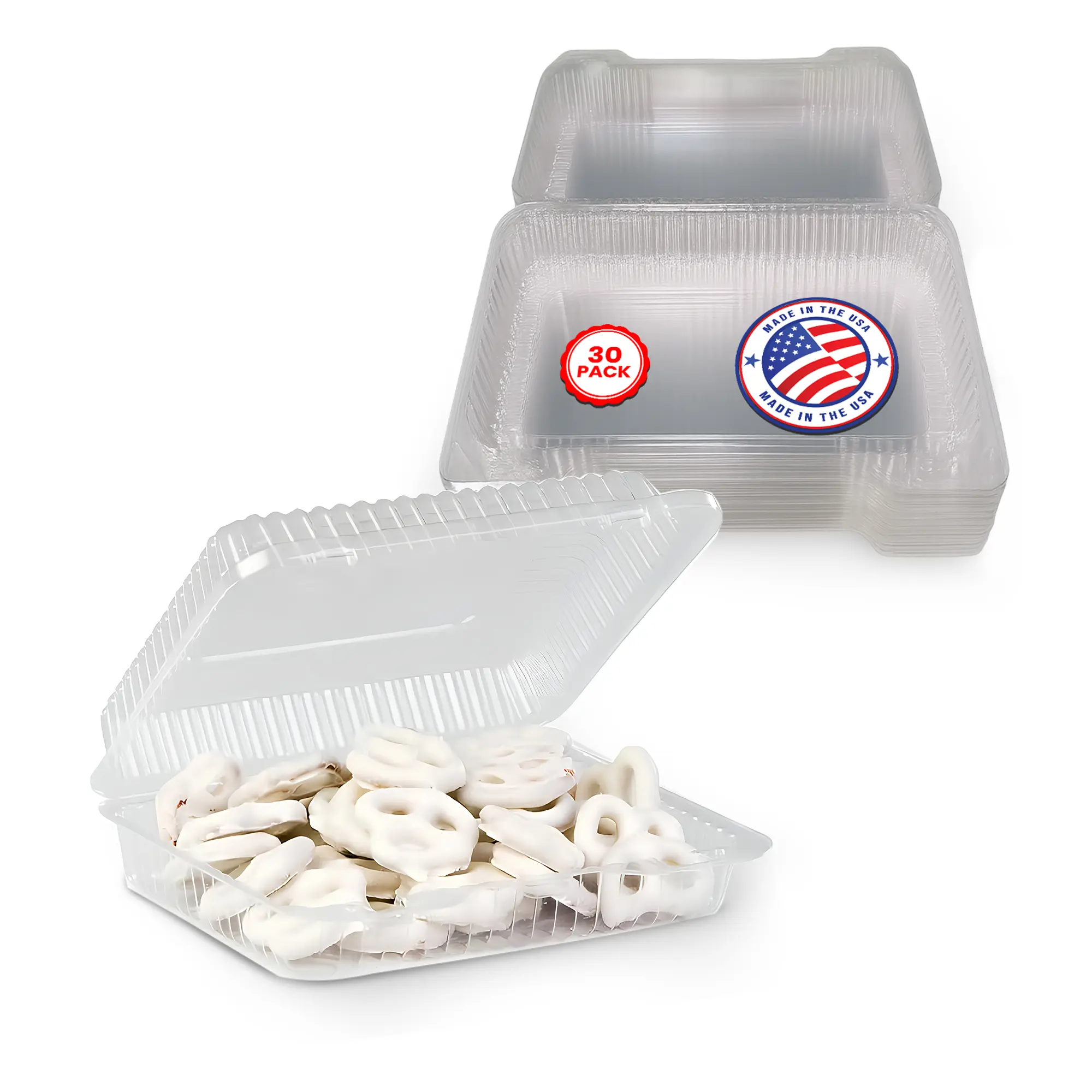 MT Products Plastic Pastry Containers – 9.38" x 6.75" x 2.62" Clamshell Food To Go Containers for Salad, Cookies & Desserts  – Made in USA