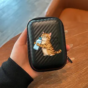 Watermelon Cat Pattern Eva Hard Edge Headphone Cable Charger Box, Office & Travel Essential, Simple Design + Mesh Pocket, Durable Portable