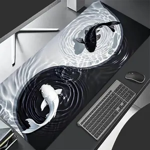 Yin Yang Koi Mouse Pad 1 pc Large HD Print Durable Locked Edges Non-slip Rubber Washable Pads 2-5mm for PC Office Computer Gamer Extra Long Computer Accessory for Gamer Stylish Study and Workstation Decoration Mats Playmat XXL Keyboard Desktop Mat