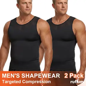 【2 pcs】Men Compression Shapewear Tank Top SeamlessUndershirts Bionic Targeted Tummy Support Eliminate ManBoobs X-Shape Back Stretch Posture Correction BreathableMesh Fabric Basic Menswear for Special Events Business DatingSports Gym, Holiday Gift
