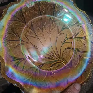 Vintage Indiana Glass, Pebble Leaf, Amber Carnival, 10" Glass Plate