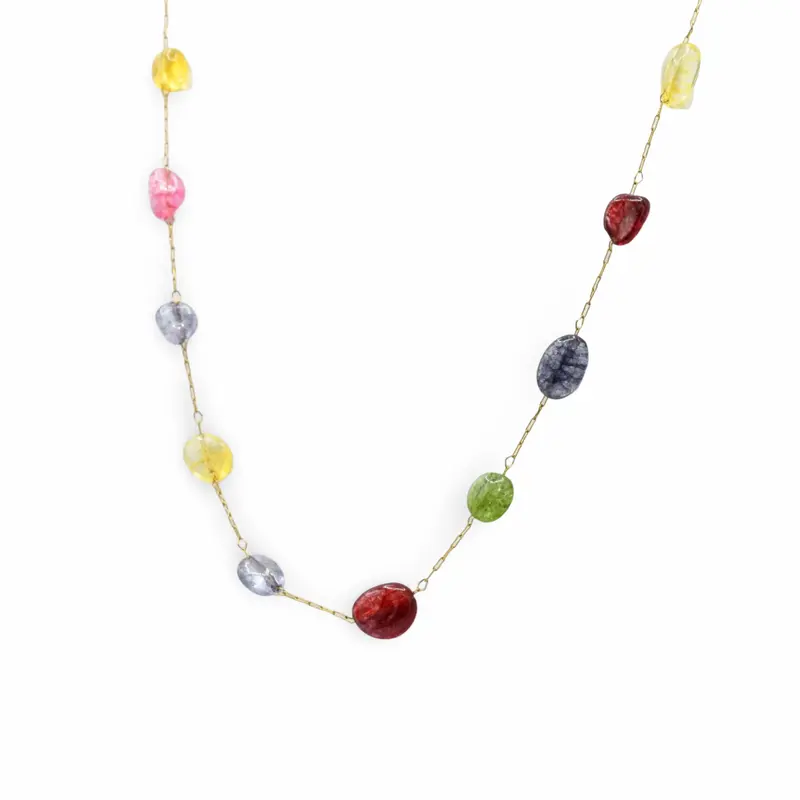 Mini Natural Stone Necklace - Elegant Simple Design in Stainless Steel & Natural Stones