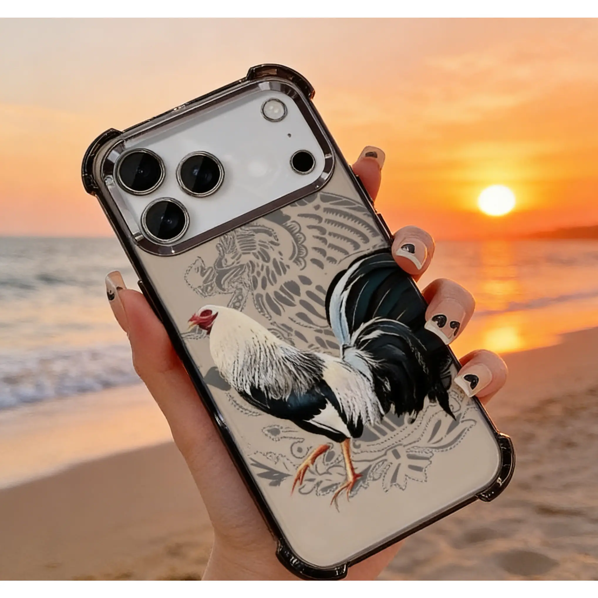 Cool Rooster iPhone Case - Transparent Protective Case with Four-Corner Air Cushion for iPhone 17/16/15 Pro Max| Stylish Protection Edition summerwins