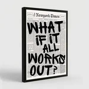 Retro Black And White Newspaper Poster What If It All Works Out Canvas Wall Art Positive Affirming Quote Minimalist Prints Painting For Home Bedroom Dorm Wall Decor