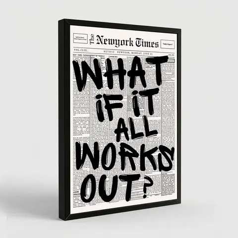 Retro Black And White Newspaper Poster What If It All Works Out Canvas Wall Art Positive Affirming Quote Minimalist Prints Painting For Home Bedroom Dorm Wall Decor