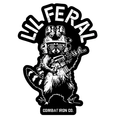 COMBAT IRON Lil Feral Racoon PVC Decal - Self-Adhesive UV Resistant Decorative Sticker, Truck Stickers, Decals Vehicle, Automotive Accessory, Home Decor Item