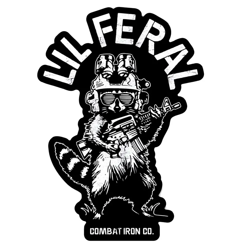 COMBAT IRON Lil Feral Racoon PVC Decal - Self-Adhesive UV Resistant Decorative Sticker, Truck Stickers, Decals Vehicle, Automotive Accessory, Home Decor Item