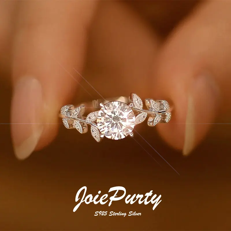S925 Silver Prong-Set Sparkling Laurel Leaf Ring, Modern Jewelry for Women, Holiday Gift for Wedding & Anniversary