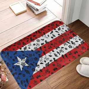 Puerto Rico Flag Print Area Rug Tropical Island Symbol Pattern with Parrots Turtles Flowers and Waves Soft Non Slip Washable Decorative Mat for Living Room Bedroom Office Holiday Gift Home Decor summerwins,summerwins