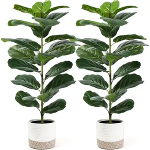 2 Pack 30" Artificial Fiddle Leaf Fig Tree, Mid-Size Realistic Fake Plants for Indoor & Outdoor Apartment Home Living Room Office Decor