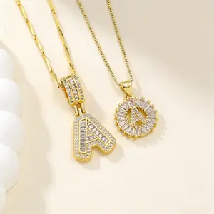 14K Gold Plated Initial Necklace Set of 2 | Sparkling Zirconia Round Pendant | Dainty & Chunky Dual Style | Custom Letter Personalized Jewelry | Ideal for Valentine's Day, Anniversaries, Mother & Daughter Gifting