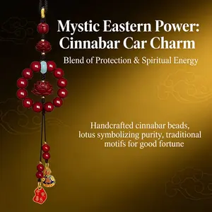Original Cinnabar Lotus Car Ornament| High-Quality Purple Cinnabar for Safe Travel & Peace| Handcrafted Eastern Treasure with Lotus Symbolism| Luxury Car Decor with Gift Box