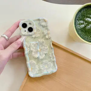 Wave Edge Blue Light Flower Phone Case, Full Coverage Anti-Drop Shockproof Protection, Non-3D Touch, Fits iPhone 11/12/13/14/15/16/17 Pro/pro Max/plus, Floral Aesthetic Wavy