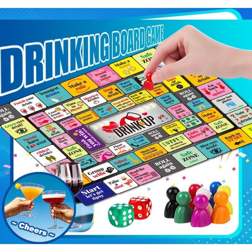 Drinking Board Game for Adults with Non-Slip Rubber Mat, Interactive Drinking Party Games for Game Night, Bachelorette, Girls Night, Birthday, Couples, Family Game Night, 2-8 Players Age 21+,Valentine’s game for adults