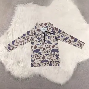 New Clothes Kids Zip Pullover Long Sleeves Khaki Camo Pocket Zipper Front Casual Fashionable Sweatshirt for Children