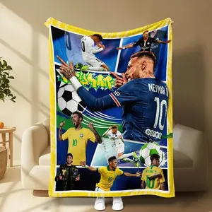 Neymar Flannel Throw Blanket Super Soft Warm Cozy Lightweight Blanket Suitable For Sofa Bed Travel Camping Office All Seasons Use Gentle Skin Comfortable Multi Purpose Holiday Gift Birthday Christmas For Soccer Fans Men Boys Teens