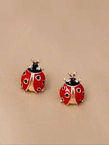 Vintage Fashion Cute Seven-Pointed Ladybug Earrings, Creative Cartoon Design Oil-Drop Insect Studs for Women, Daily Wear Accessories, Stud Earring Jewelry
