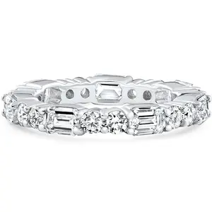 3Ct Emerald & Round Cut Diamond Eternity Wedding Ring 14k Gold Lab Grown