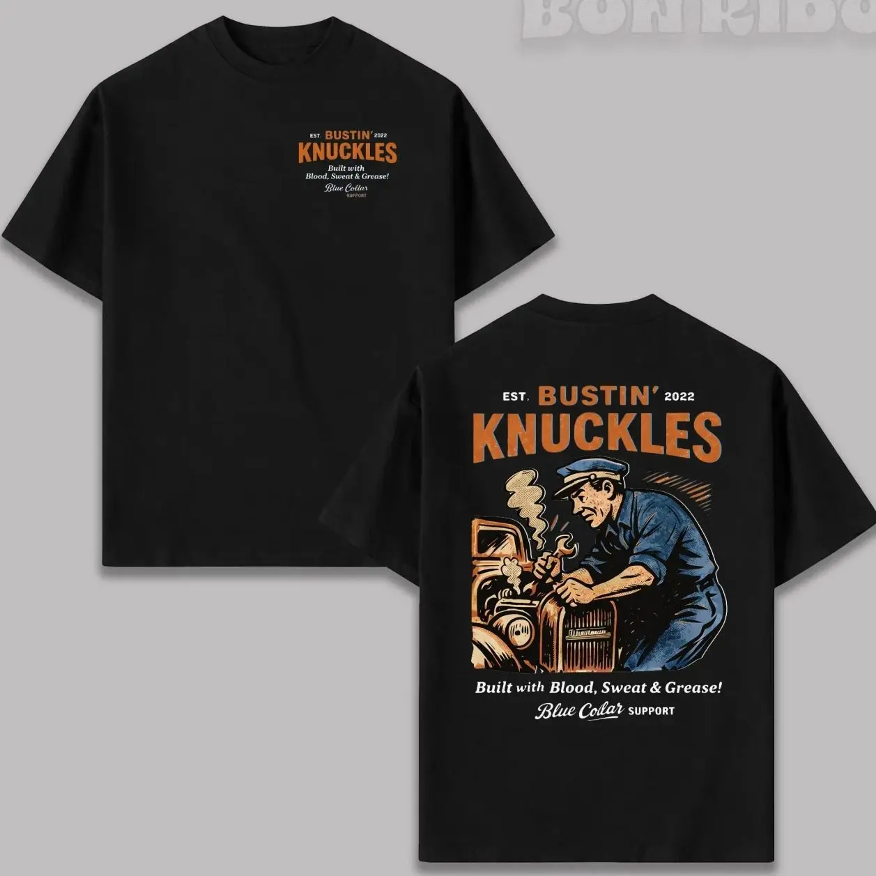 Bustin' Knuckles 2.0 Cotton Breathable Short-Sleeve T-Shirt, Vintage Mechanic Prints Graphic Top, Menswear Gift for Men 7YE