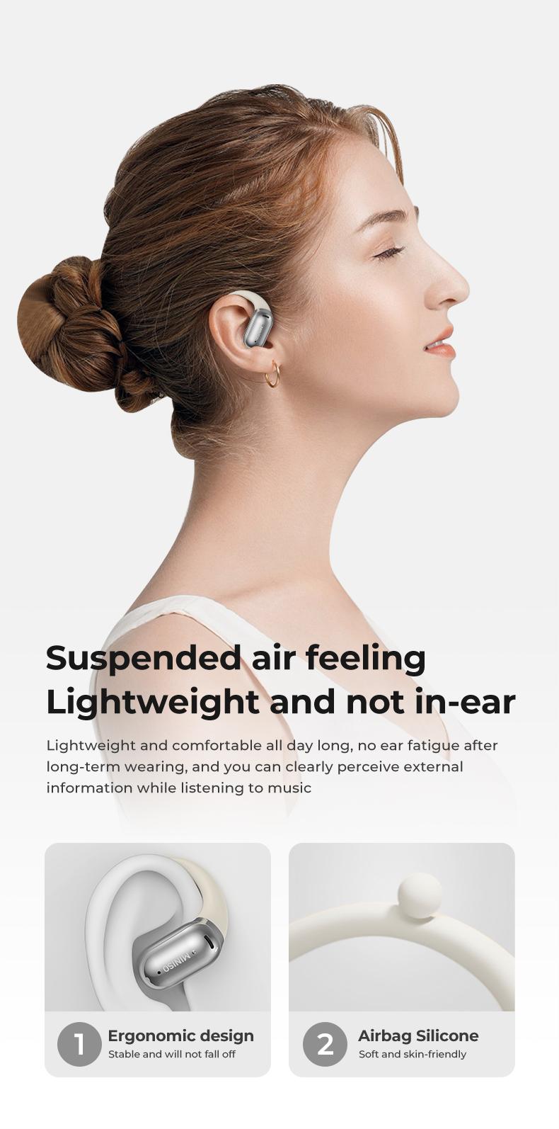 MINISO M93True Wireless Open Ear Earbuds Bluetooth 5.4 IPX5 Waterproof 48Hours Play time OWS Headphones Immersive Premium Sound Long Distance Connection Headset with Charging Case Light-Weight Headphones Built-in Microphone Earbuds