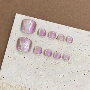 10pcs/bag  "Toenails" Butterfly sequined cat's eye handmade original toe nail art, Elegant and Simple High-grade Sense of Hand-pressed Toenails, Suitable For Daily, Holiday and Banquet Wear.