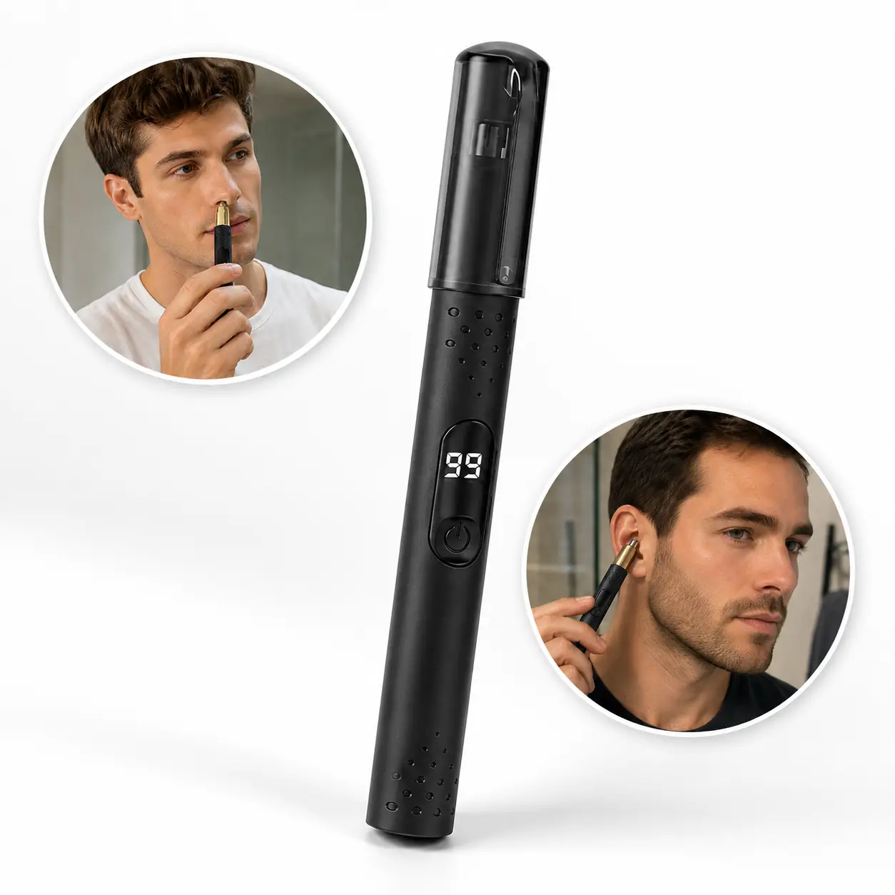 Pocket Mini Electric Nose Hair Trimmer, Washable Dual Blade Hair Remover, Portable LED Display Trimmer for Travel Daily Grooming