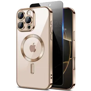 Magnetic for iPhone 16 Pro Max Case with Privacy Screen Protector & Full Camera Cover Compatible with MagSafe Shockproof Slim Clear Back Phone Case for iPhone 16 Pro Max Glossy Cover