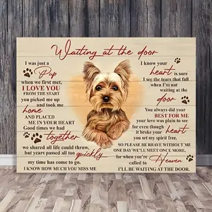 1 Piece Wooden Frame Canvas Painting Yorkshire Terrier Canvas Poster Waiting at the Door Yorkshire Terrier Print Painting Wall Art Office Bathroom Living Room Decoration Inspirational Canvas Wall Art Decoration Framed Ready to Hang Holiday Gift for Her or