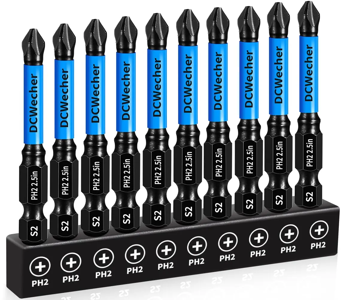 10-Pack 2 Phillips Bits for Impact Driver, 2.5-Inch Magnetic Drill Screwdriver Bit Set, with 1/4" Hex Shank S2 Steel, for Power Drill, Professional & DIY
