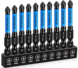 10-Pack 2 Phillips Bits for Impact Driver, 2.5-Inch Magnetic Drill Screwdriver Bit Set, with 1/4" Hex Shank S2 Steel, for Power Drill, Professional & DIY