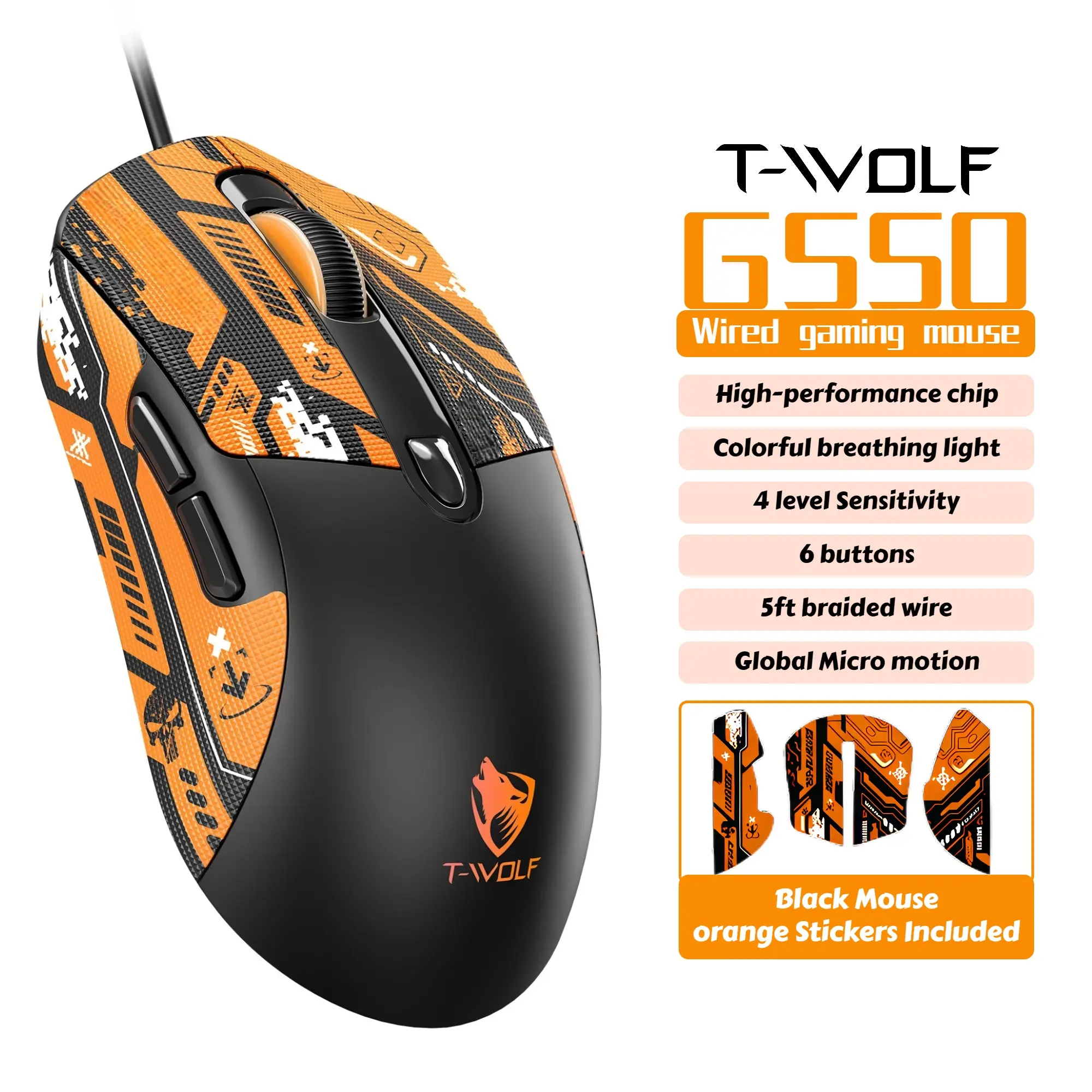 Black Mouse orange Stickers