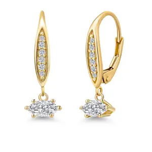 Gem Stone King 10K Yellow Gold 6X3MM Marquise Gemstone Birthstone and Lab Grown Diamond Leverback Dangle Earrings for Women | Fine Jewelry Gifts for Her Mom Women Wife
