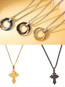 Men's Hip-Hop Style Gun Black Spiral Circle Necklace European Trendy Stainless Steel Cross Choker Personality All-match Jewelry