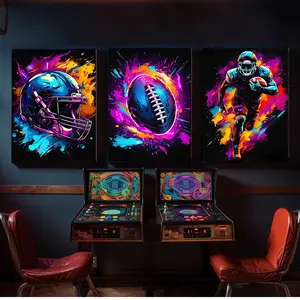 3pcs/set Vibrant Rugby Game Canvas Print Poster Set - Unframed Modern Game Wall Art with Graffiti Style, Decorative Painting for Game Room, Office, or Man Cave Decor, Unique Gift Idea for Boys and Rugby Fans Decoration Ornaments Artistic Photo
