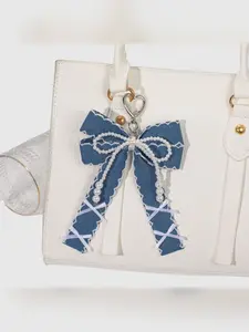 Korean Style Casual Denim Blue Bow Keychain, Sweet Elegant Bag Accessory, Perfect for Gift, All-Season Pendant Decoration