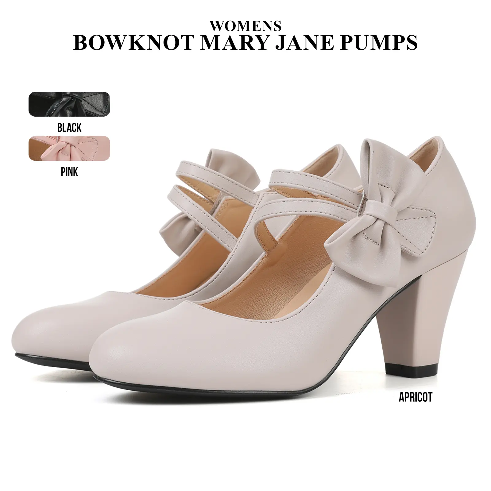 CYNLLIO Womens Chunky Block Heels Round Toe Bownot Double Ankle Strap Slip On Comfy Fashionable Lady Mary Jane Pump Wedding Party Cosplay Dating Casual Spring Shoes