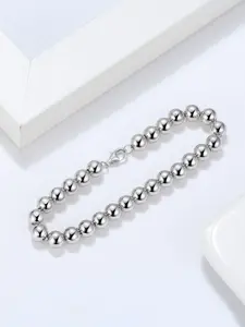 925 Sterling Silver Simple Ball Decor Beaded Bracelet, Adjustable Link Bracelet, Fashionable Jewelry for Women & Men, Trendy All-match & Exquisite Jewelry for Birthday Gift