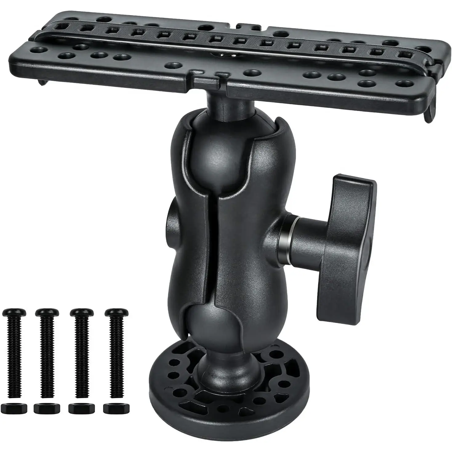Fish Finder Mount Base, Universal 360 °   Rotation Ball-Mount Fish Finder Bracket, Nylon & Stainless Steel Electronic Fish Finder Holder for Marine Boat Kayak Pontoon Canoe Helix Garmin, 4*Srews, 4*Nuts